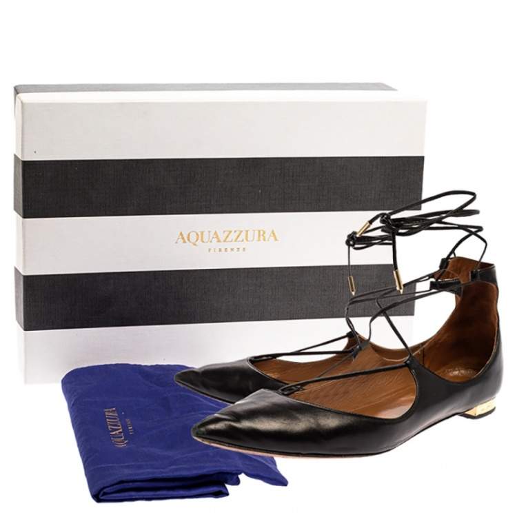 Pre Owned Aquazzura Black Leather Christy Flat Sandals Size 38