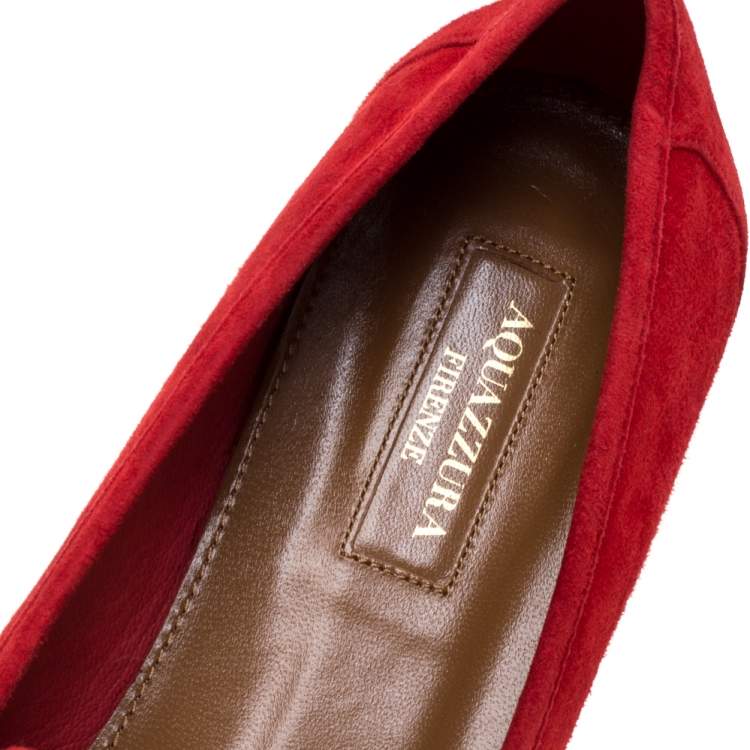 مملوكة مسبقًا Aquazzura Red Suede Leather Wild Thing Fringe Slip On Loafers Size 38
