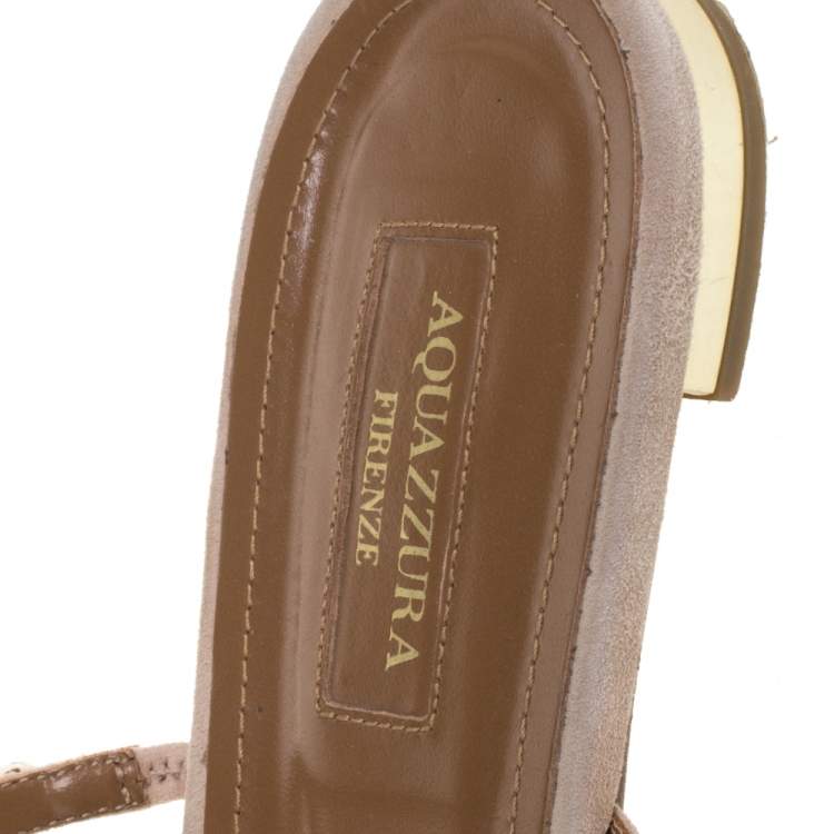 Pre Owned Aquazzura Beige Suede Eden Crystal Embellished Flats Size 39.5