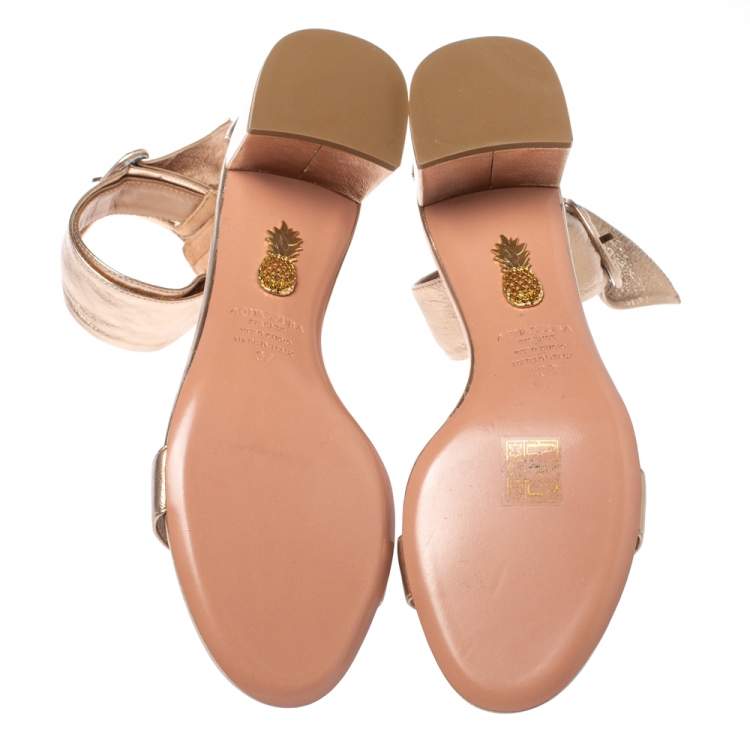 Pre Owned Aquazzura Metallic Peach Leather Casablanca Open Toe Sandals Size 37