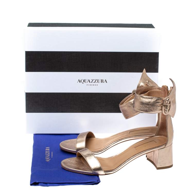 Pre Owned Aquazzura Metallic Peach Leather Casablanca Open Toe Sandals Size 37