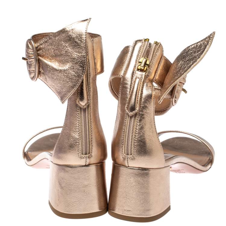 Pre Owned Aquazzura Metallic Peach Leather Casablanca Open Toe Sandals Size 37