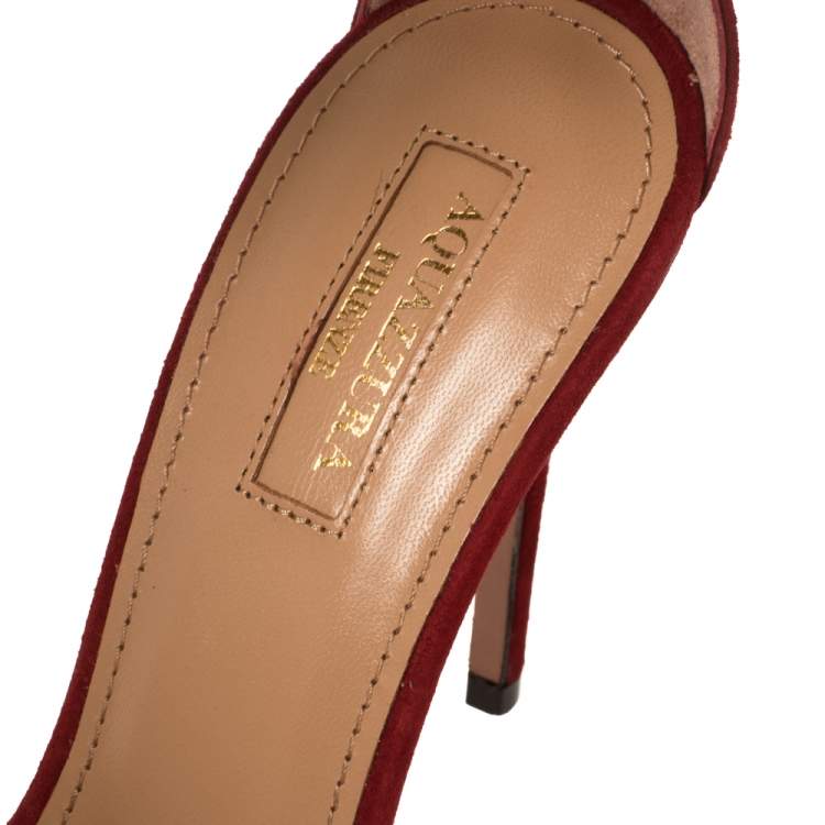 Pre Owned Aquazzura Red Suede Studded DJ Sandals Size 38