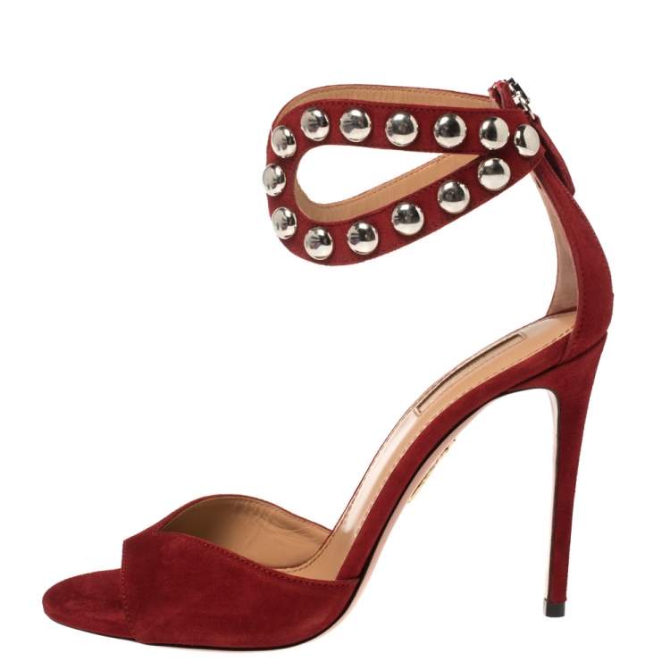 Pre Owned Aquazzura Red Suede Studded DJ Sandals Size 38