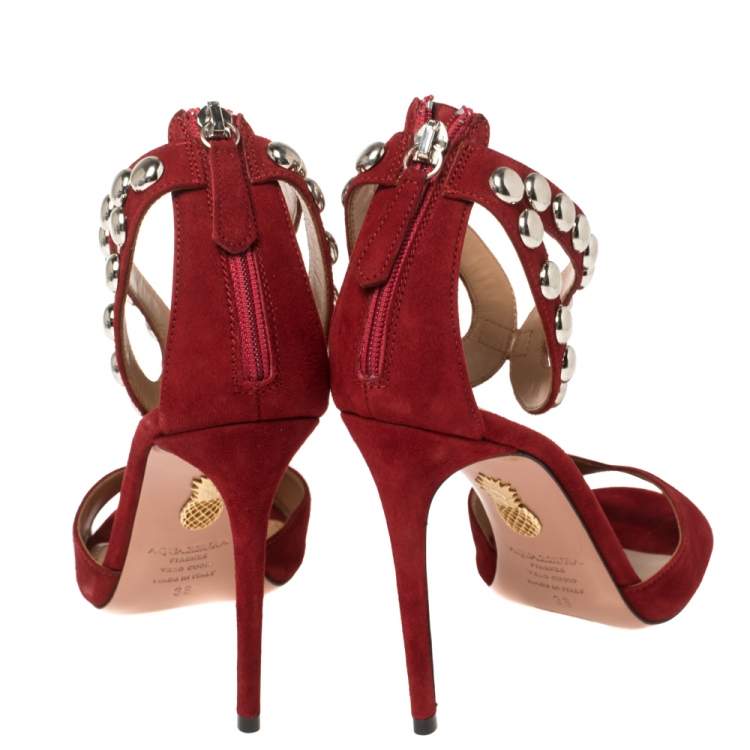 Pre Owned Aquazzura Red Suede Studded DJ Sandals Size 38
