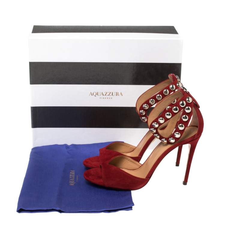 Pre Owned Aquazzura Red Suede Studded DJ Sandals Size 38