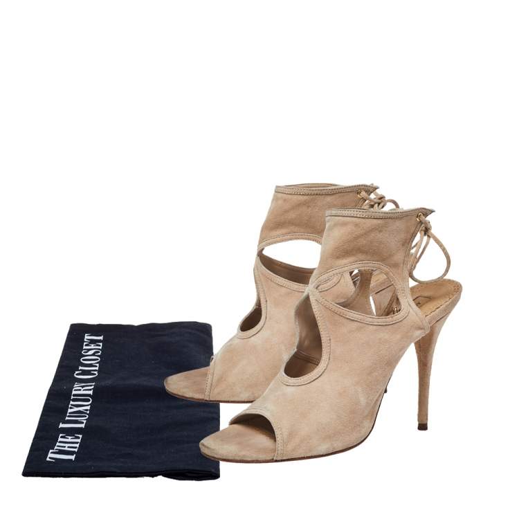 Pre Owned Aquazzura Beige Suede Sexy Thing Cutout Sandals Size 38