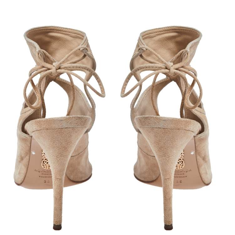 Pre Owned Aquazzura Beige Suede Sexy Thing Cutout Sandals Size 38