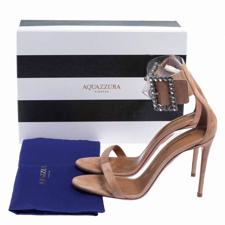 Pre Owned ..Aquazzura Beige Suede and PVC Casablanca Strass Sandals Size 39.5