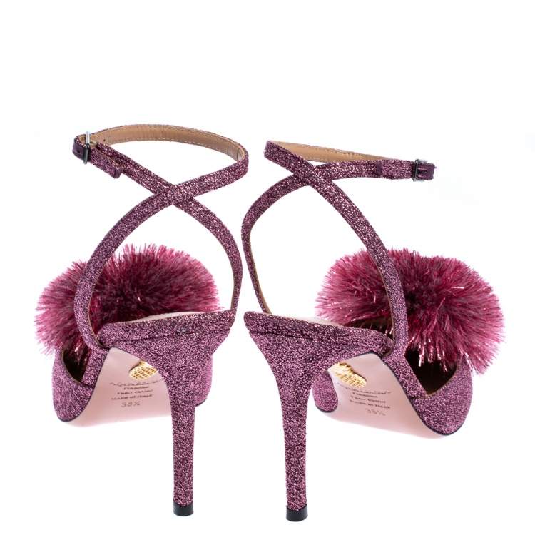 Pre Owned Aquazzura Pink Lurex Powder Puff Slingback Sandals Size 38.5