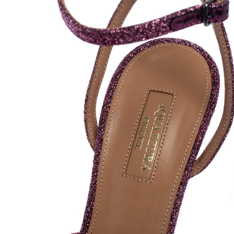 Pre Owned Aquazzura Pink Lurex Powder Puff Slingback Sandals Size 38.5