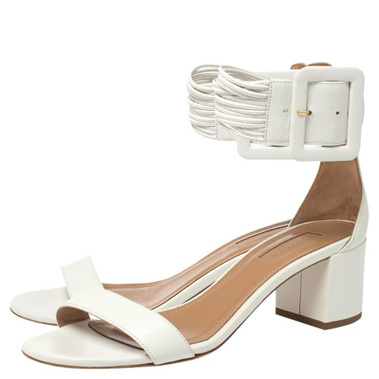 مملوكة مسبقًا Aquazzura White Leather Casablanca Sandals Size 38.5