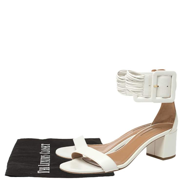 مملوكة مسبقًا Aquazzura White Leather Casablanca Sandals Size 38.5
