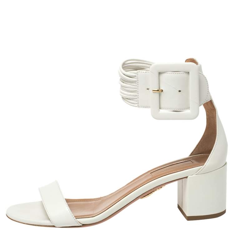 مملوكة مسبقًا Aquazzura White Leather Casablanca Sandals Size 38.5