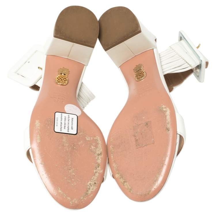 مملوكة مسبقًا Aquazzura White Leather Casablanca Sandals Size 38.5