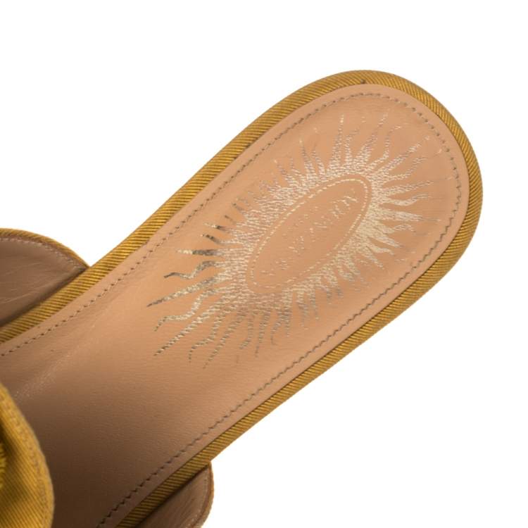 Pre Owned Aquazzura Mustard Fabric Sunflower Mules Size 37