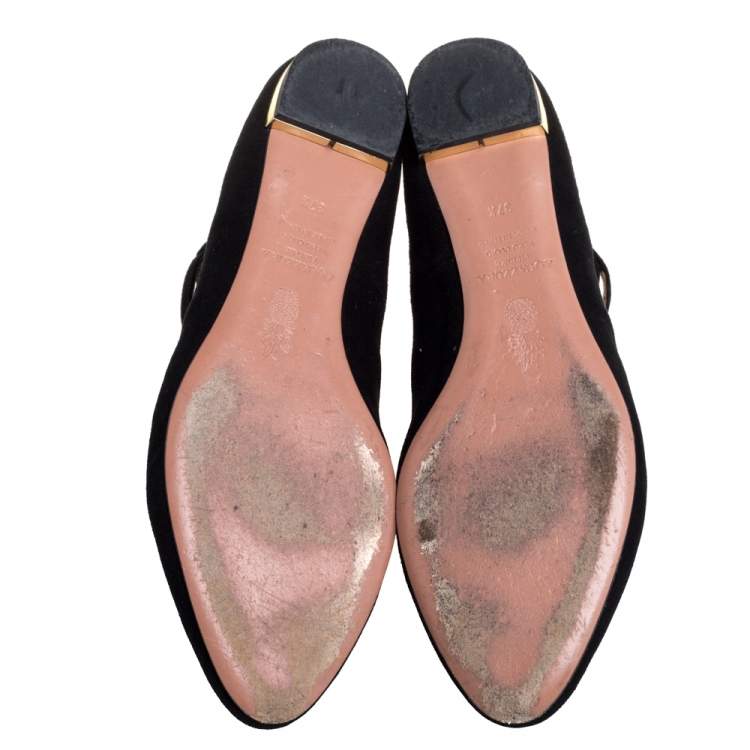 Pre Owned Aquazzura Black Suede Belgravia Ballet Flats Size 37.5