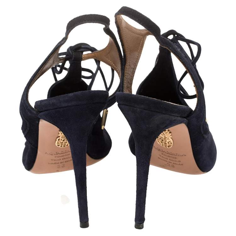 Pre Owned Aquazzura Blue Suede Tie-up Sandals Size 36 