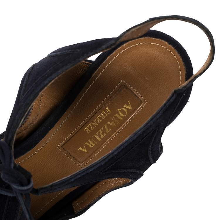 Pre Owned Aquazzura Blue Suede Tie-up Sandals Size 36 
