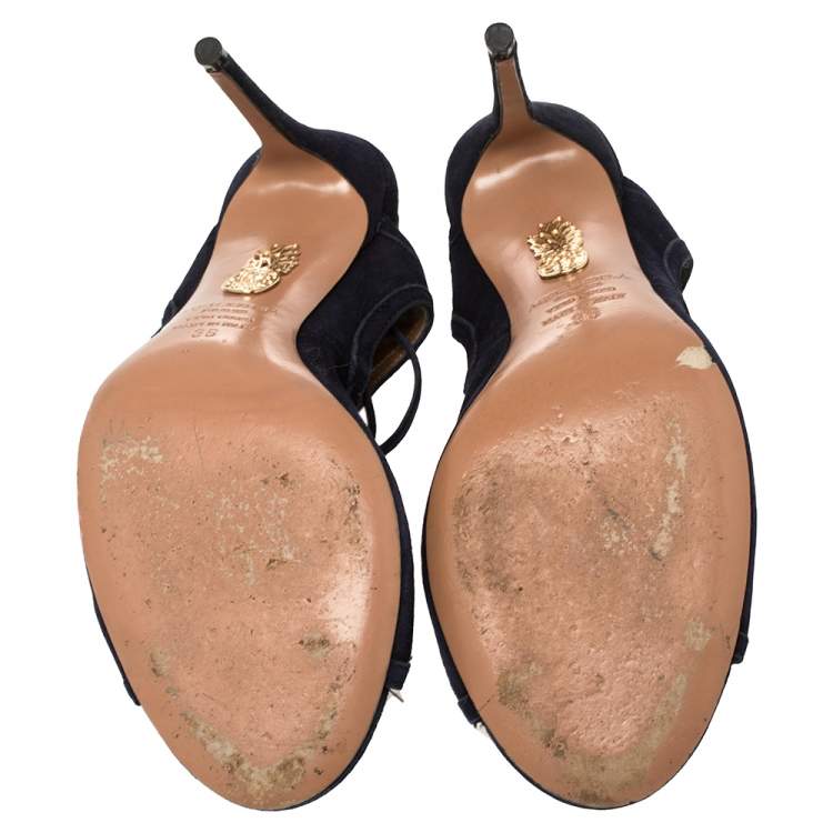 Pre Owned Aquazzura Blue Suede Tie-up Sandals Size 36 
