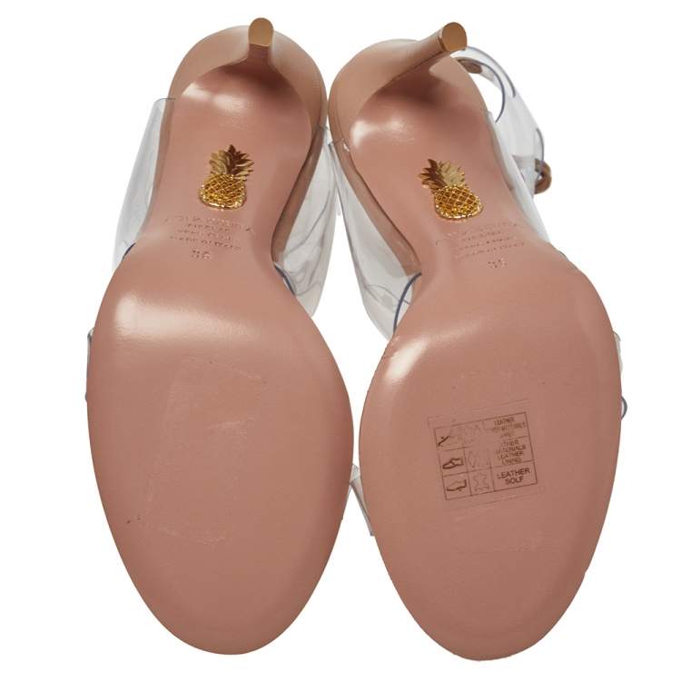 Pre Owned Aquazzura Beige PVC And Leather Milos Sandals Size 36