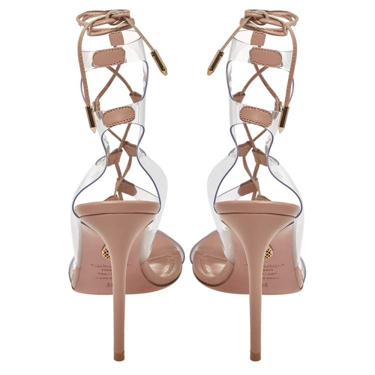 Pre Owned Aquazzura Beige PVC And Leather Milos Sandals Size 36