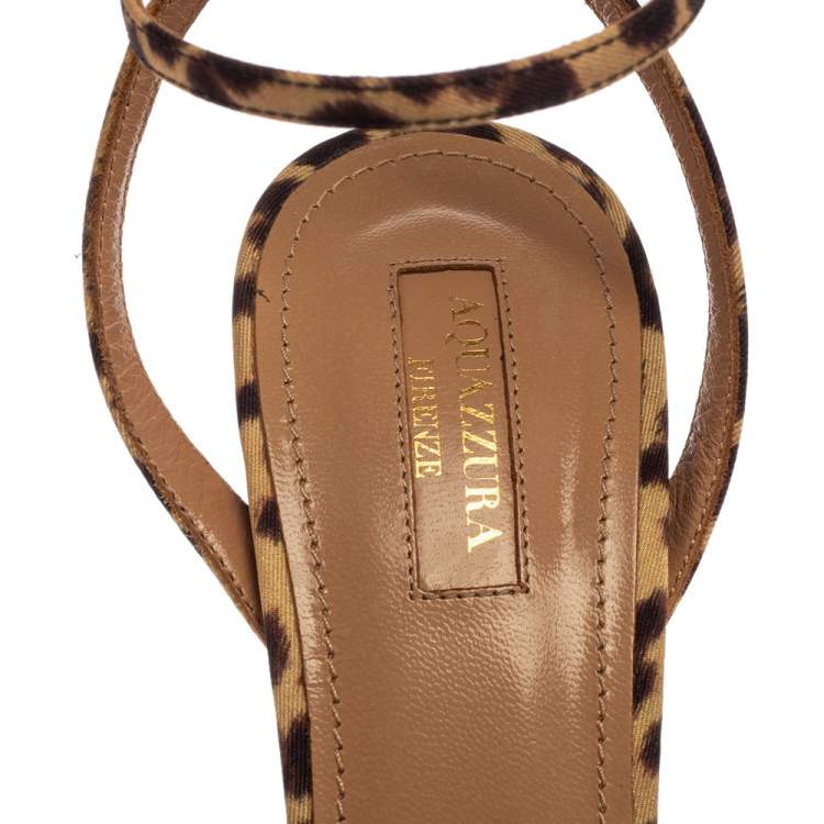 Pre Owned Aquazzura Beige Leopard Print Fabric Chance115 Faille Platform Sandals Size 39