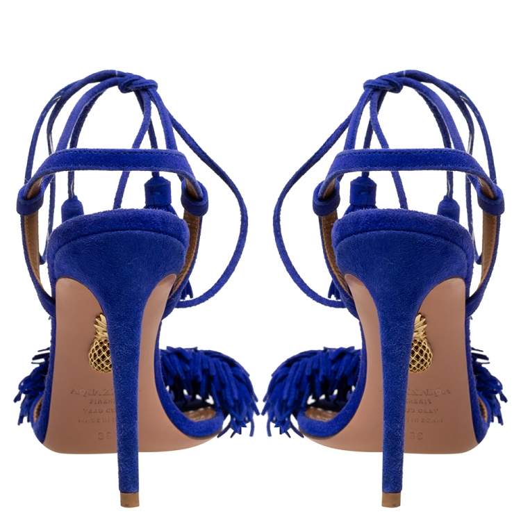Pre Owned Aquazzura Blue Suede Wild Thing Ankle Wrap Sandals Size 36