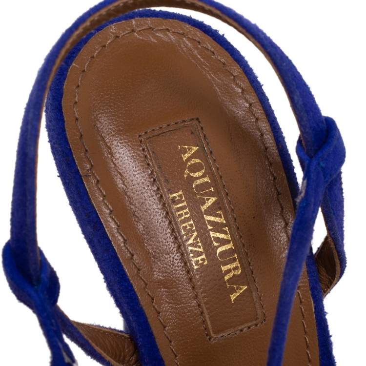 Pre Owned Aquazzura Blue Suede Wild Thing Ankle Wrap Sandals Size 36