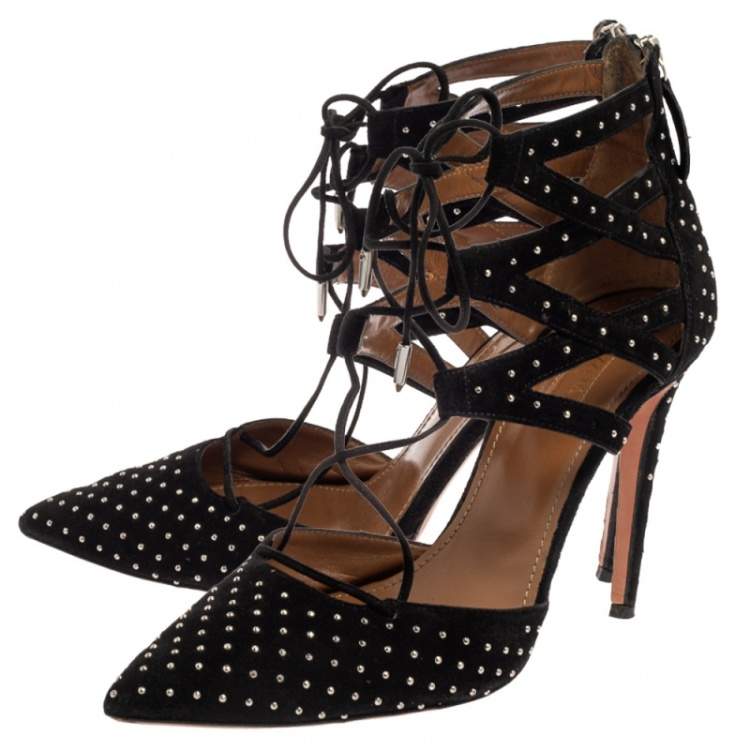 Pre Owned Aquazzura Black Suede Belgravia Sandals Size 40