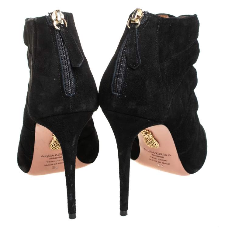 Pre Owned Aquazzura Black Suede Nasiba Booties Size 38