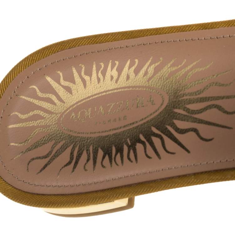 Pre Owned Aquazzura Mustard Fabric Sunflower Pointed Toe Flat Mules Size 37.5