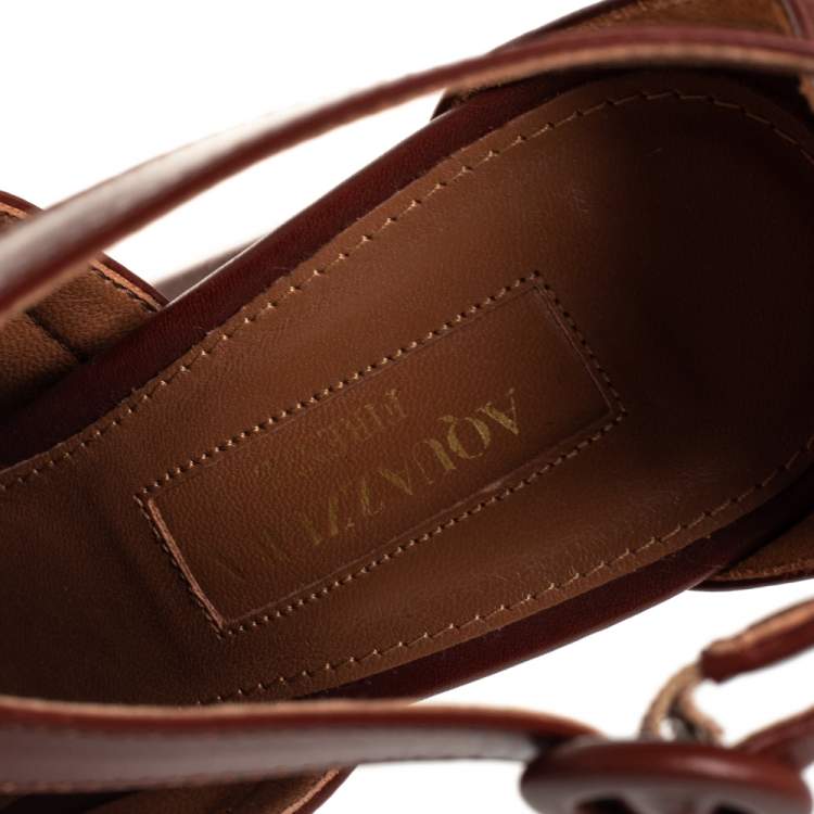Pre Owned Aquazzura Brown Suede And Leather Issa Platform Ankle Strap Sandals Size 35.5