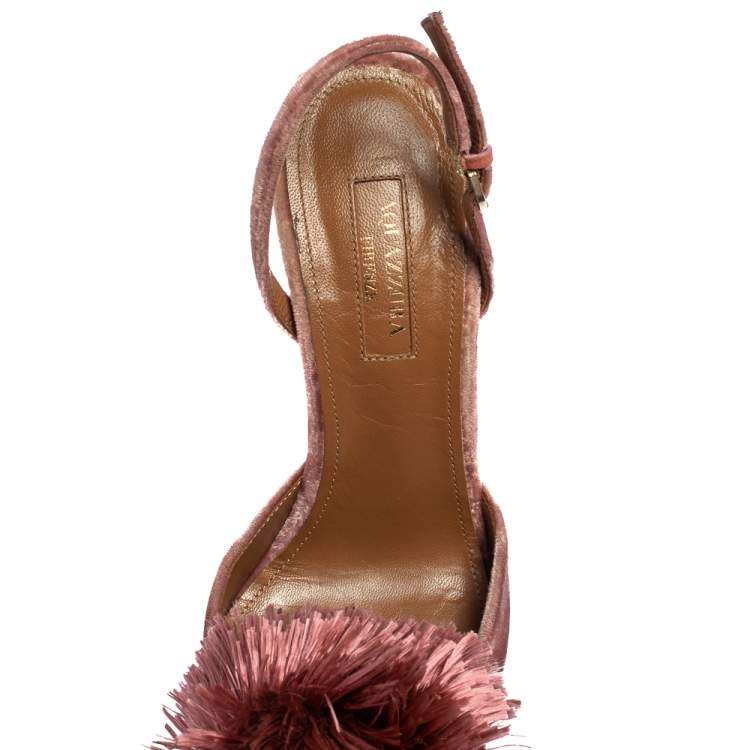 Pre Owned Aquazzura Pink Velvet Powder Puff Pointed Toe Slingback Sandals Size 37