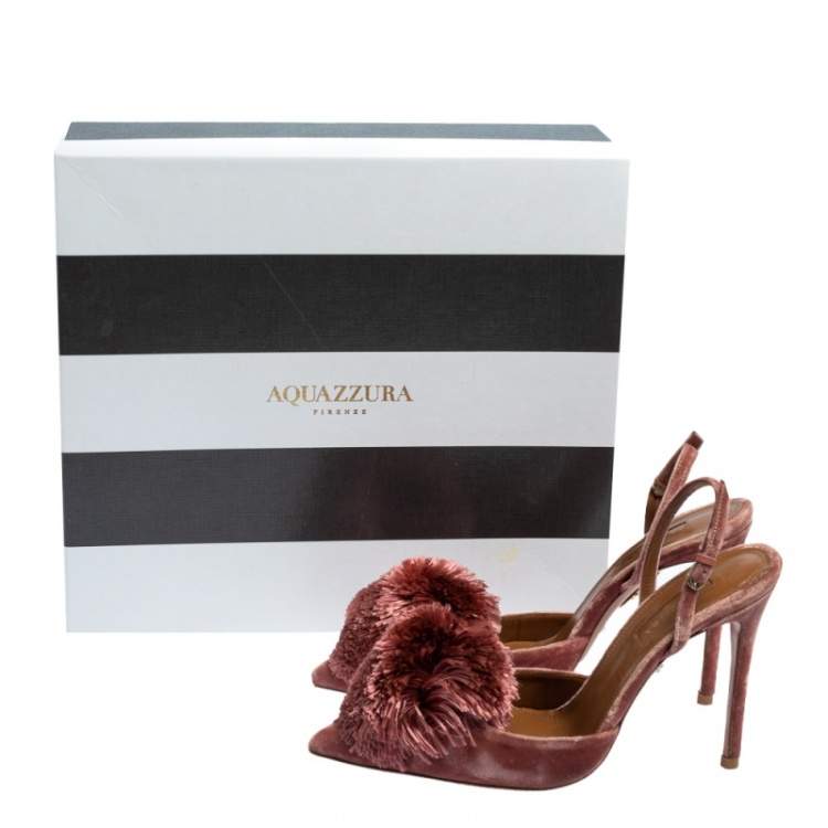 Pre Owned Aquazzura Pink Velvet Powder Puff Pointed Toe Slingback Sandals Size 37