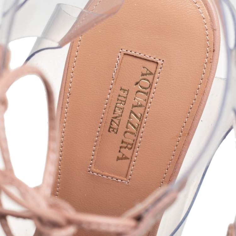 Pre Owned Aquazzura Beige Leather And PVC Lace Up Sandals Size 38