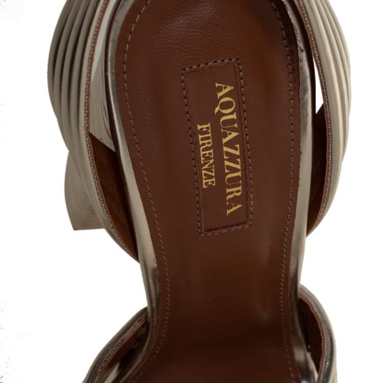 Pre Owned Aquazzura Gold Leather Platform Sundance Ankle Buckle Sandals Size 35.5