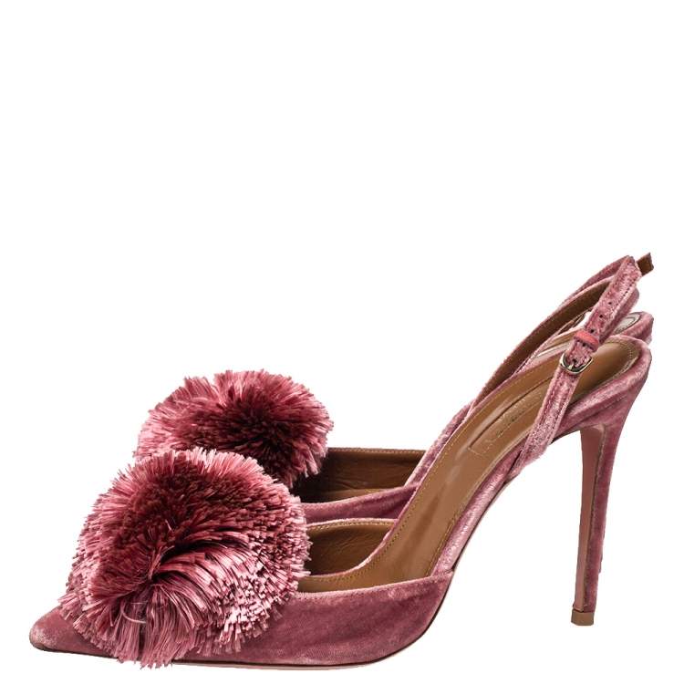 مملوكة مسبقًا Aquazzura Pink Velvet Powder Puff Pointed Toe Slingback Sandals Size 39