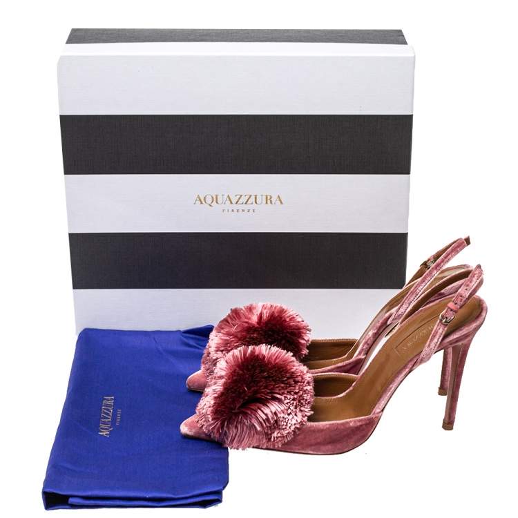 مملوكة مسبقًا Aquazzura Pink Velvet Powder Puff Pointed Toe Slingback Sandals Size 39