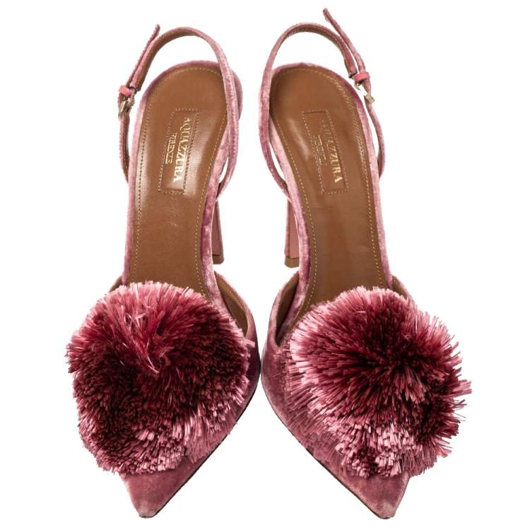 مملوكة مسبقًا Aquazzura Pink Velvet Powder Puff Pointed Toe Slingback Sandals Size 39