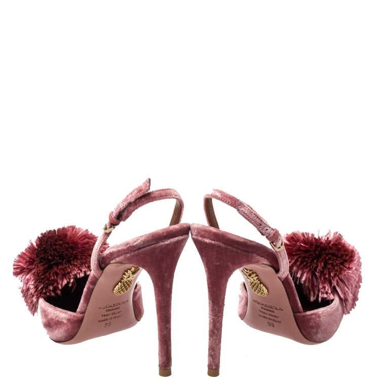 مملوكة مسبقًا Aquazzura Pink Velvet Powder Puff Pointed Toe Slingback Sandals Size 39