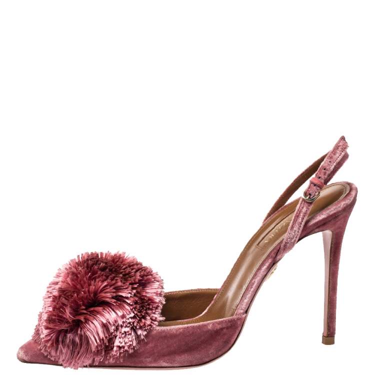 مملوكة مسبقًا Aquazzura Pink Velvet Powder Puff Pointed Toe Slingback Sandals Size 39