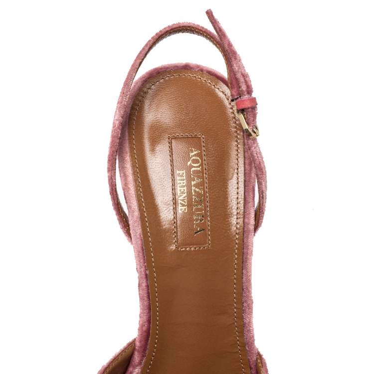 مملوكة مسبقًا Aquazzura Pink Velvet Powder Puff Pointed Toe Slingback Sandals Size 39