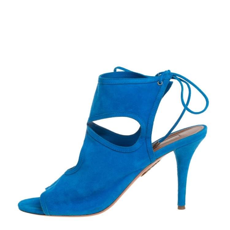 Pre Owned Aquazzura Blue Suede Sexy Thing Peep Toe Sandals Size 39