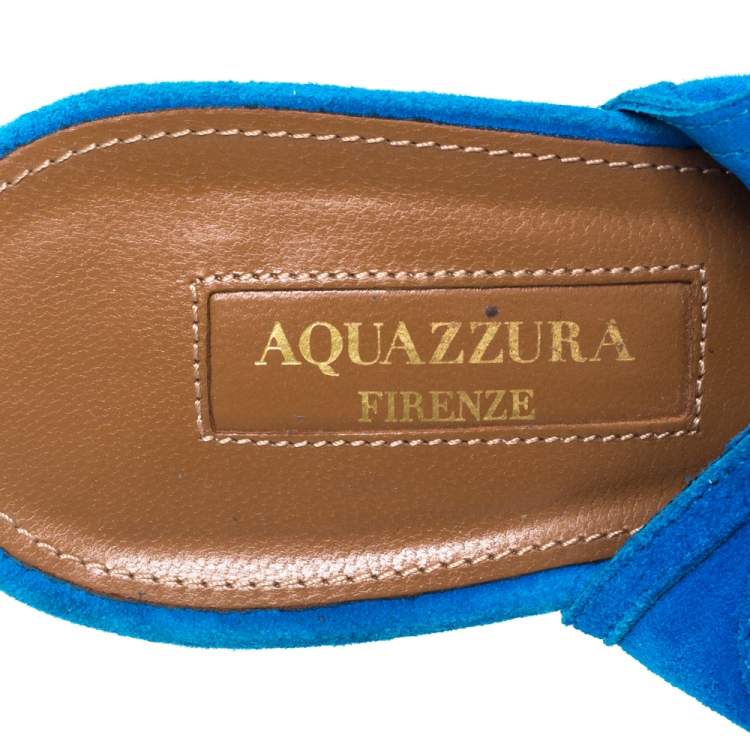 Pre Owned Aquazzura Blue Suede Sexy Thing Peep Toe Sandals Size 39