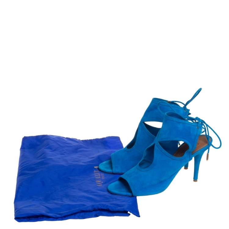Pre Owned Aquazzura Blue Suede Sexy Thing Peep Toe Sandals Size 39