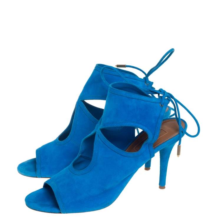 Pre Owned Aquazzura Blue Suede Sexy Thing Peep Toe Sandals Size 39