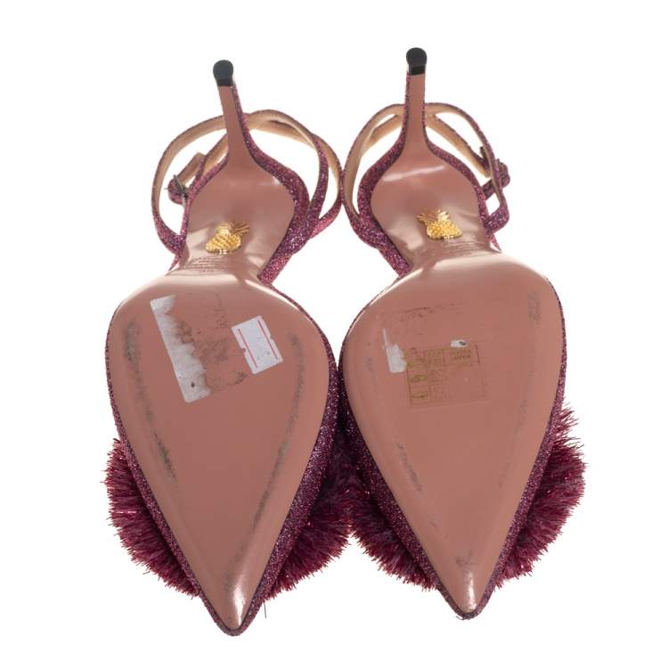Pre Owned Aquazzura Pink Lurex Powder Puff Ankle Strap Sandals Size 39