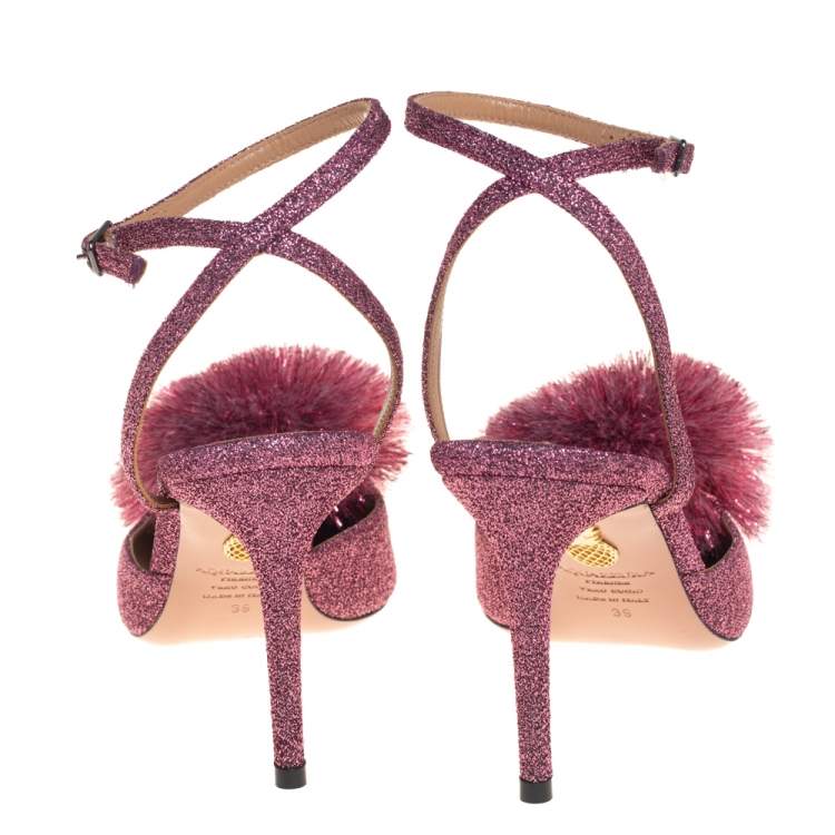 Pre Owned Aquazzura Pink Lurex Powder Puff Ankle Strap Sandals Size 39