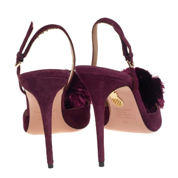 Pre Owned Aquazzura Burgundy Suede Powder Puff Pointed Toe Slingback Sandals Size 40